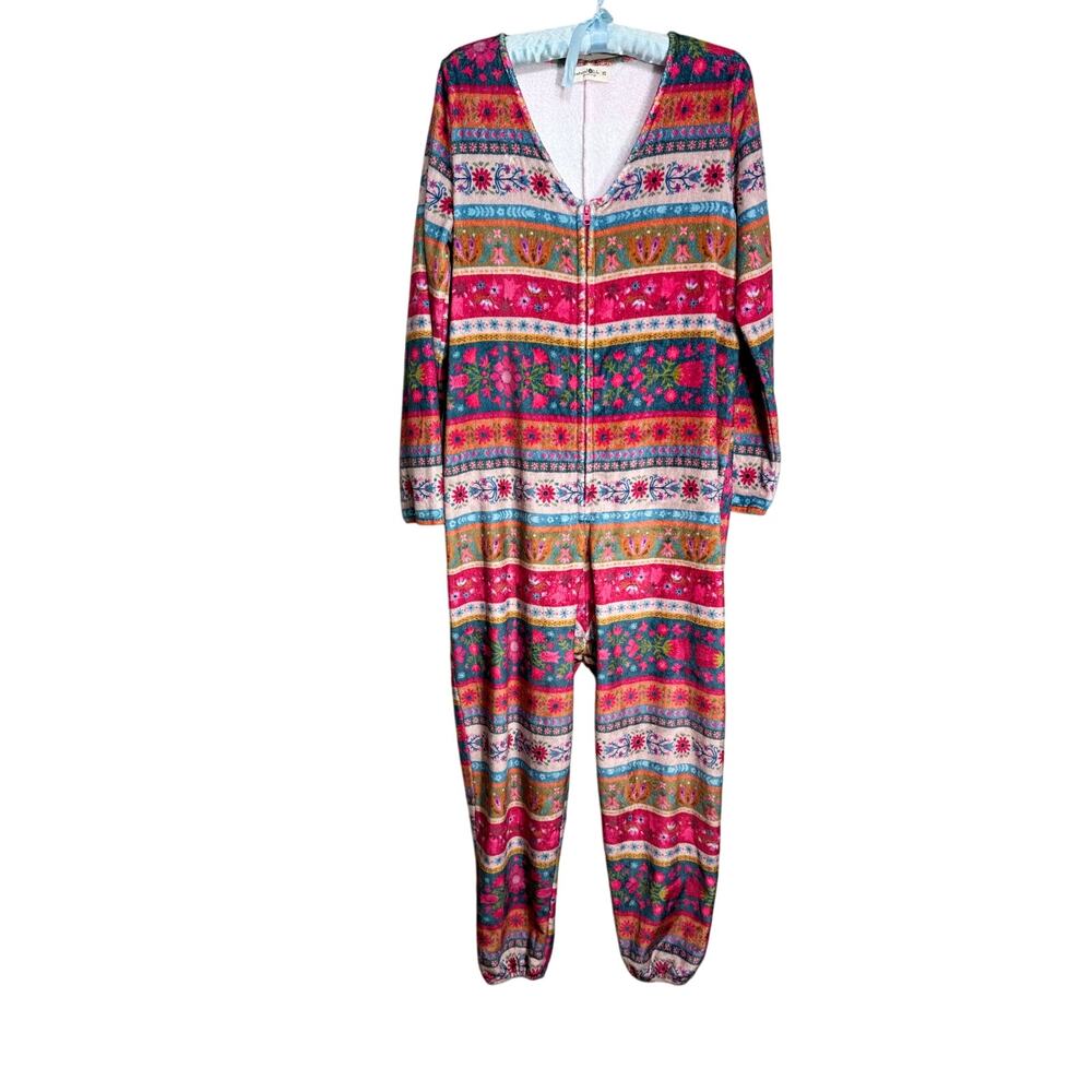 Natural Life one piece v neck lounge sleepwear pajama mixed pattern colors Sz XS